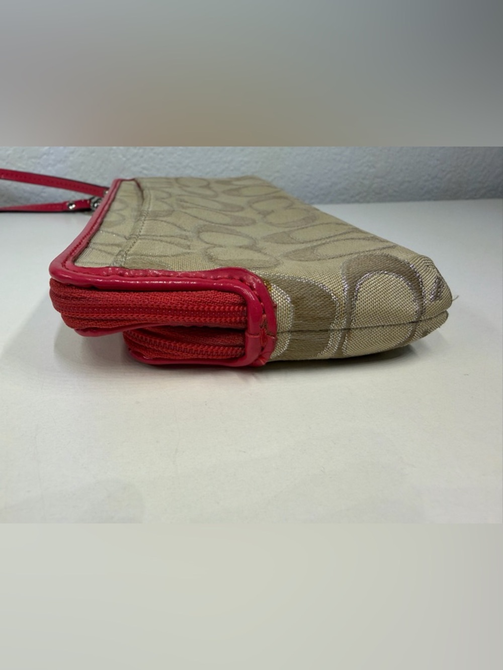 Coach Signature C’s Canvas Wristlet with Pink Trim - Picture 9 of 13